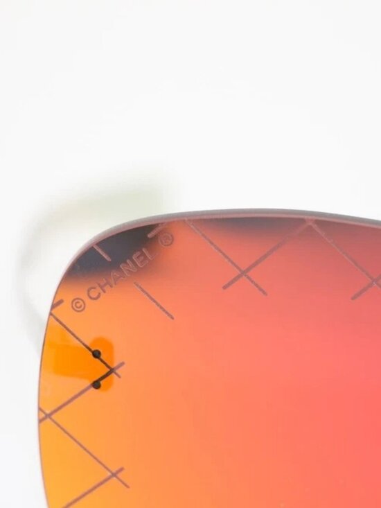 Chanel Silvertone Metal and Red Tinted Shield Sunglasses-71158 main image 6